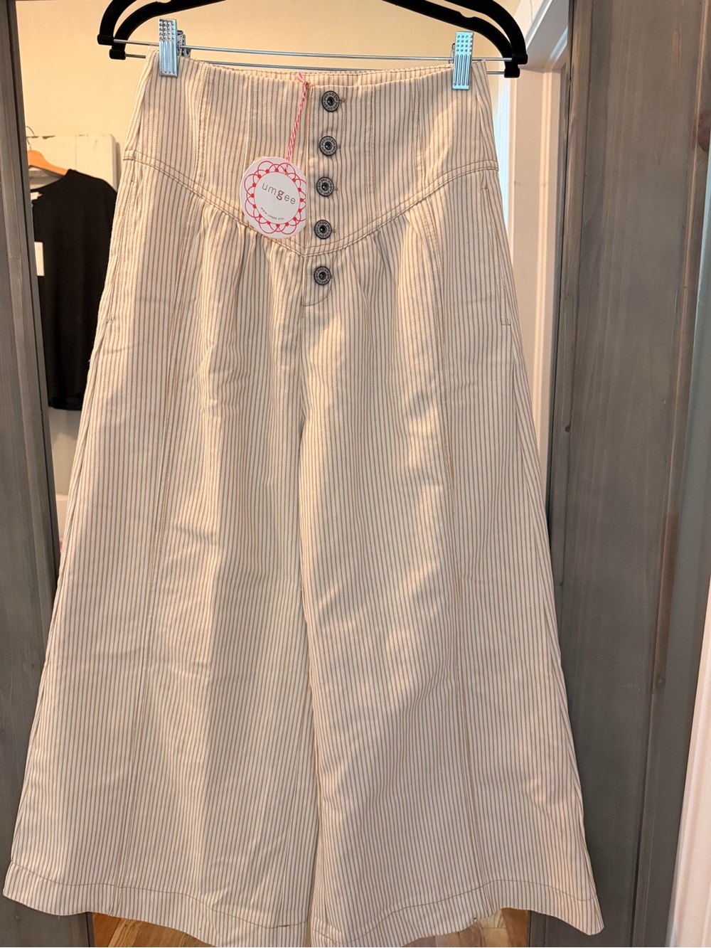 Umgee Stripe Wide Leg Button Fly High Waist Pant Size XS